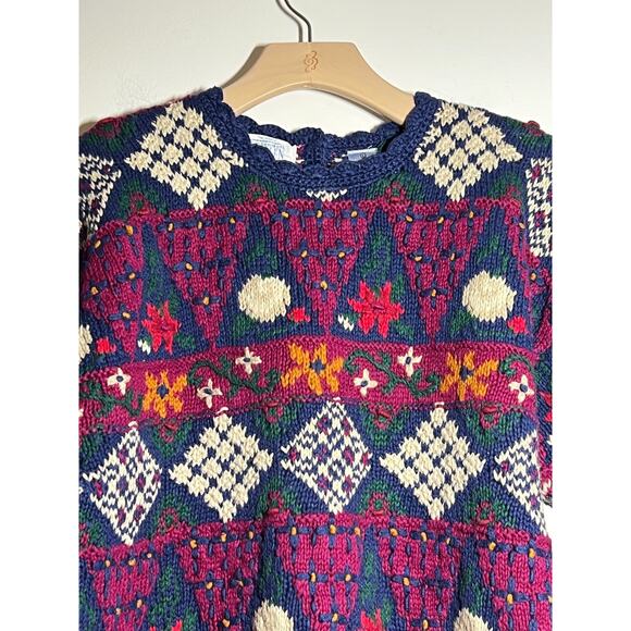 VTG Frankenmuth Woolen Mill Hand Knit Cotton Ramie Patchwork Pullover Sweater L - Picture 4 of 10